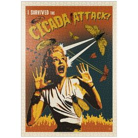 Darstellung des Puzzle Motivs Cicada Invasion: Screaming Woman, Vintage Poster - Puzzleteile: 1000