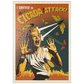 Darstellung des Puzzle Motivs Cicada Invasion: Screaming Woman, Vintage Poster - Puzzleteile: 500