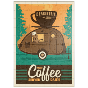 Darstellung des Puzzle Motivs Bearista Coffee Trailer, Vintage Poster - Puzzleteile: 100