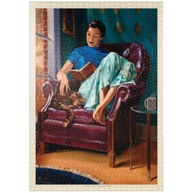 Darstellung des Puzzle-Motivs Ölgemälde: Katzen-Nickerchen, Vintage Poster – Puzzleteile: 1000