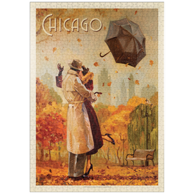 Darstellung des Puzzle Motivs Chicago: Windy City Kiss, Vintage Poster - Puzzleteile: 1000