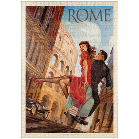 Darstellung des Puzzle Motivs Italien: Rom mit der Vespa, Vintage Poster - Puzzleteile: 1000