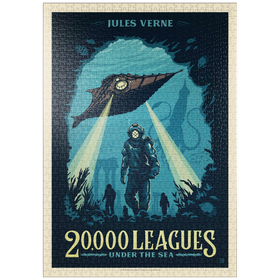Darstellung des Puzzle Motivs 20.000 Meilen unter dem Meer: Jules Verne, Vintage Poster - Puzzleteile: 1000