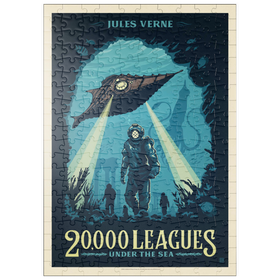 Darstellung des Puzzle-Motivs 20.000 Meilen unter dem Meer: Jules Verne, Vintage Poster – Puzzleteile: 200