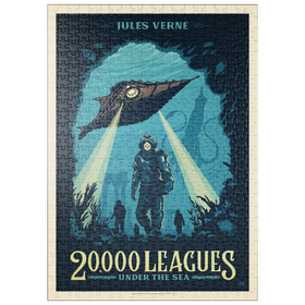 Darstellung des Puzzle Motivs 20.000 Meilen unter dem Meer: Jules Verne, Vintage Poster - Puzzleteile: 500
