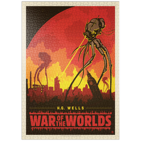 Darstellung des Puzzle-Motivs Krieg der Welten: H.G. Wells, Vintage Poster – Puzzleteile: 1000