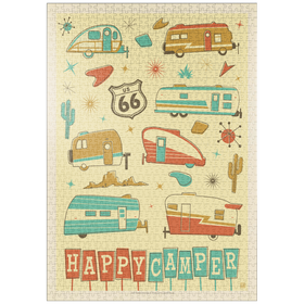 Darstellung des Puzzle-Motivs Happy Camper (Anhänger-Musterdruck), Vintage Poster – Puzzleteile: 1000