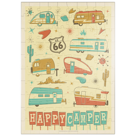 Darstellung des Puzzle Motivs Happy Camper (Anhänger-Musterdruck), Vintage Poster - Puzzleteile: 100
