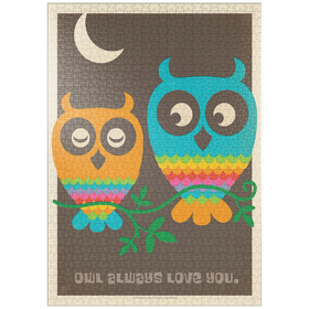 Darstellung des Puzzle-Motivs Mod Regenbogen-Eulen, Vintage Poster – Puzzleteile: 1000