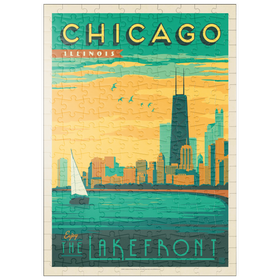 Darstellung des Puzzle Motivs Chicago: Lakefront, Vintage Poster - Puzzleteile: 200