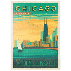 Darstellung des Puzzle Motivs Chicago: Lakefront, Vintage Poster - Puzzleteile: 500