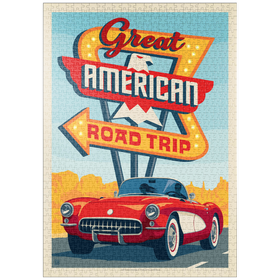Darstellung des Puzzle-Motivs Great American Road Trip, Vintage Poster – Puzzleteile: 1000