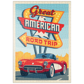 Darstellung des Puzzle Motivs Great American Road Trip, Vintage Poster - Puzzleteile: 500