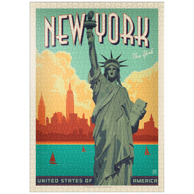 Darstellung des Puzzle Motivs New York City: Lady Liberty, Vintage Poster - Puzzleteile: 1000