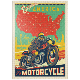 Darstellung des Puzzle Motivs Amerika mit dem Motorrad erkunden, Vintage Poster - Puzzleteile: 1000