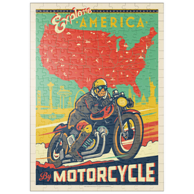 Darstellung des Puzzle Motivs Amerika mit dem Motorrad erkunden, Vintage Poster - Puzzleteile: 200