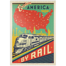 Darstellung des Puzzle Motivs Amerika mit der Bahn erkunden, Vintage Poster - Puzzleteile: 1000