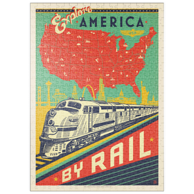 Darstellung des Puzzle-Motivs Amerika mit der Bahn erkunden, Vintage Poster – Puzzleteile: 500