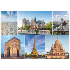 Darstellung des Puzzle Motivs Paris - Notre Dame, Eiffelturm und Sacre Coeur - Puzzleteile: 1000