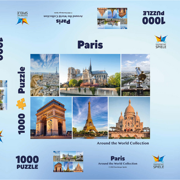 Paris - Notre Dame, Eiffelturm und Sacre Coeur 1000 Puzzle Schachtel 3D Modell