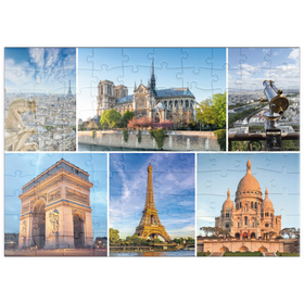Darstellung des Puzzle Motivs Paris - Notre Dame, Eiffelturm und Sacre Coeur - Puzzleteile: 100