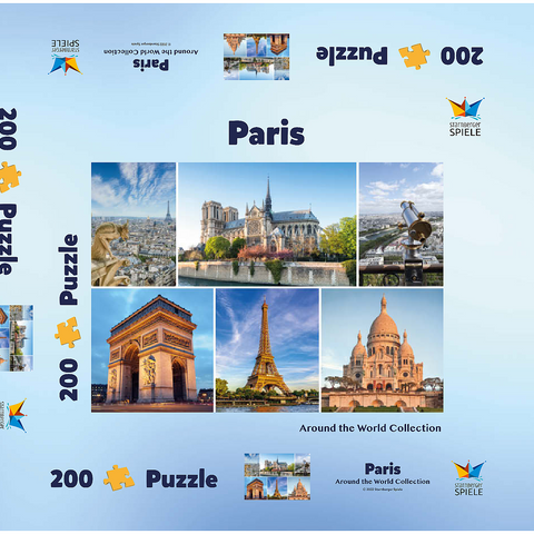 Paris - Notre Dame, Eiffelturm und Sacre Coeur 200 Puzzle Schachtel 3D Modell