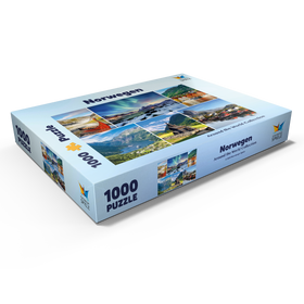 Darstellung des Puzzle Motivs Norwegen - Lofoten, Nordlichter und Geirangerfjord - Puzzleteile: 1000