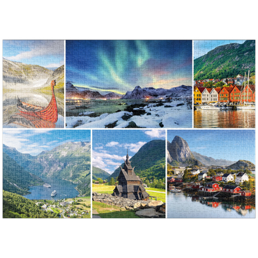 puzzleplate Norwegen - Lofoten, Nordlichter und Geirangerfjord 1000 Puzzle