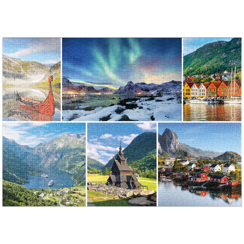 puzzleplate Norwegen - Lofoten, Nordlichter und Geirangerfjord 1000 Puzzle