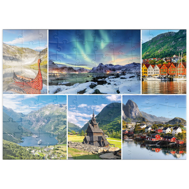 puzzleplate Norwegen - Lofoten, Nordlichter und Geirangerfjord 100 Puzzle