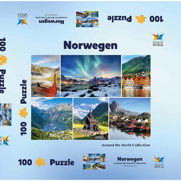 Norwegen - Lofoten, Nordlichter und Geirangerfjord 100 Puzzle Schachtel 3D Modell