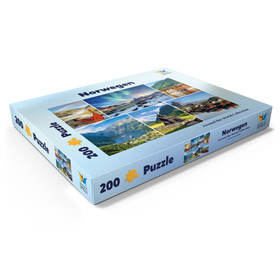 Darstellung des Puzzle Motivs Norwegen - Lofoten, Nordlichter und Geirangerfjord - Puzzleteile: 200