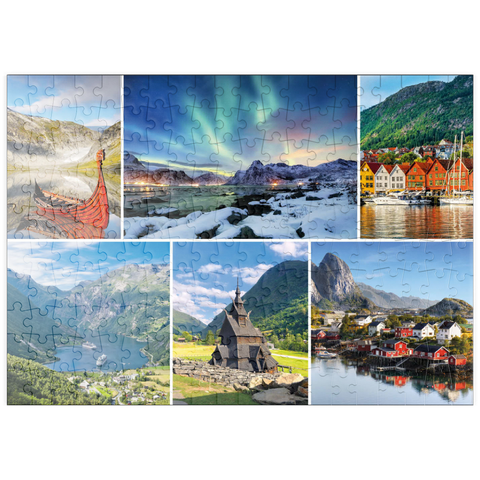 puzzleplate Norwegen - Lofoten, Nordlichter und Geirangerfjord 200 Puzzle