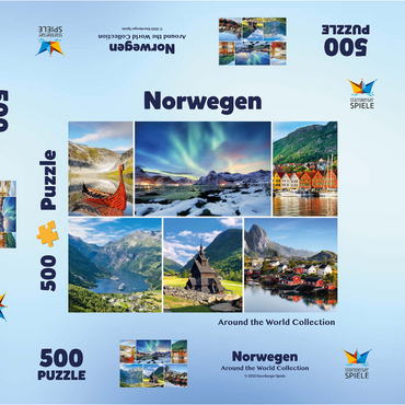 Norwegen - Lofoten, Nordlichter und Geirangerfjord 500 Puzzle Schachtel 3D Modell
