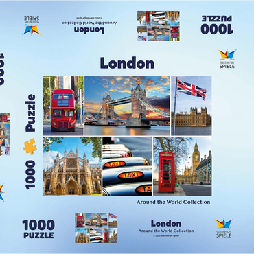 London - Big Ben, Tower Bridge und Westminster Abbey 1000 Puzzle Schachtel 3D Modell
