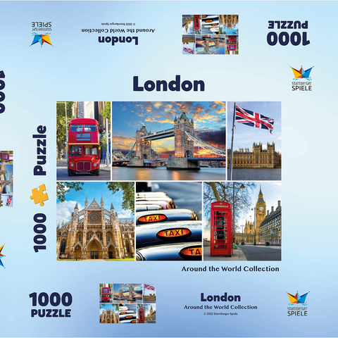 London - Big Ben, Tower Bridge und Westminster Abbey 1000 Puzzle Schachtel 3D Modell