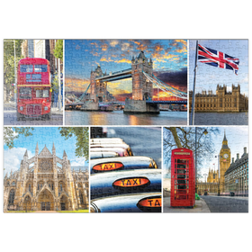 Darstellung des Puzzle Motivs London - Big Ben, Tower Bridge und Westminster Abbey - Puzzleteile: 500