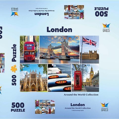 London - Big Ben, Tower Bridge und Westminster Abbey 500 Puzzle Schachtel 3D Modell