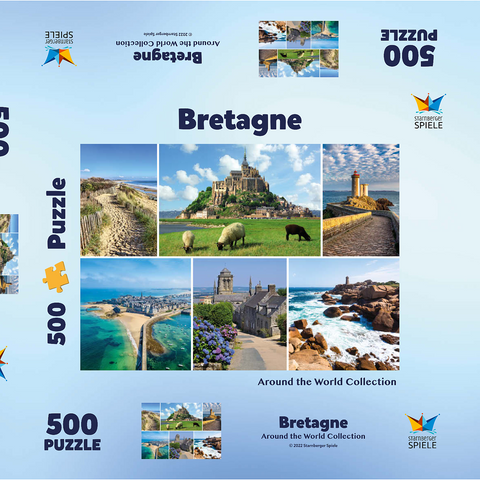 Bretagne - Mont Saint Michel, Saint Malo und Locronan 500 Puzzle Schachtel 3D Modell