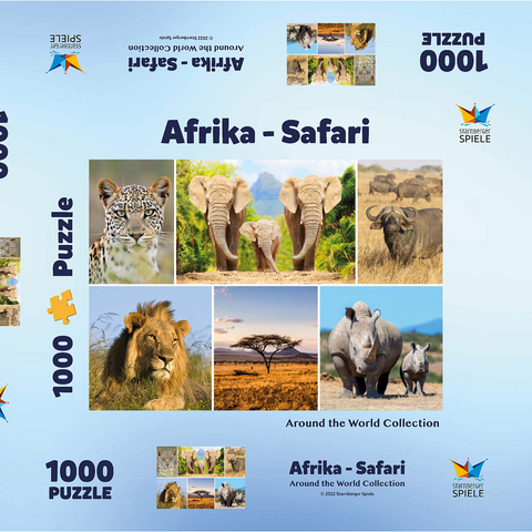 Afrika-Safari - Löwe, Elefant, Leopard, Nashorn, Büffel 1000 Puzzle Schachtel 3D Modell