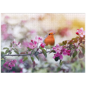 Darstellung des Puzzle Motivs Rotkehlchen - Vogel des Jahres 2021 - Puzzleteile: 1000
