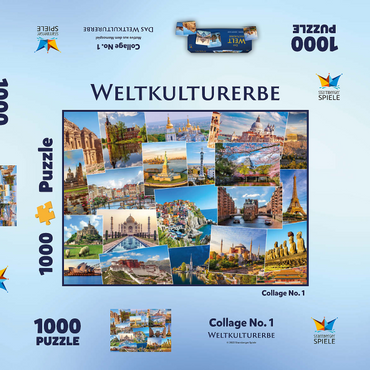 Weltkulturerbe Collage  1000 Puzzle Schachtel 3D Modell