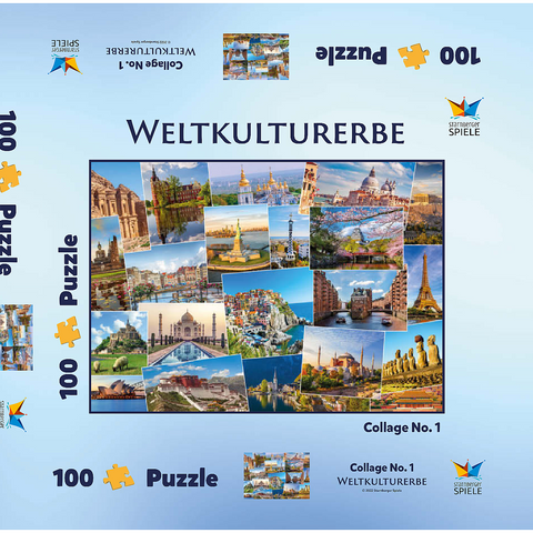 Weltkulturerbe Collage  100 Puzzle Schachtel 3D Modell