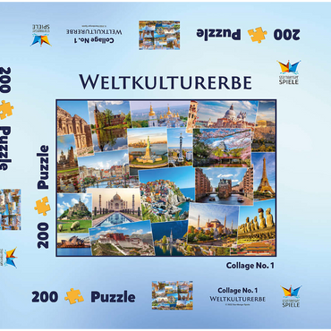 Weltkulturerbe Collage  200 Puzzle Schachtel 3D Modell