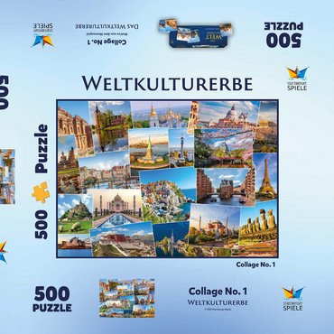 Weltkulturerbe Collage  500 Puzzle Schachtel 3D Modell