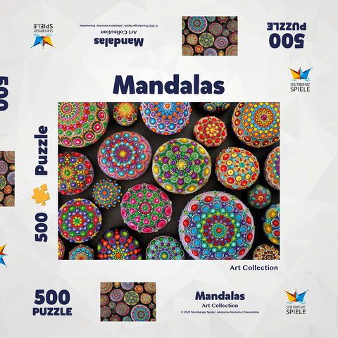 Bunte Mandala-Steine - Rock Painting 500 Puzzle Schachtel 3D Modell