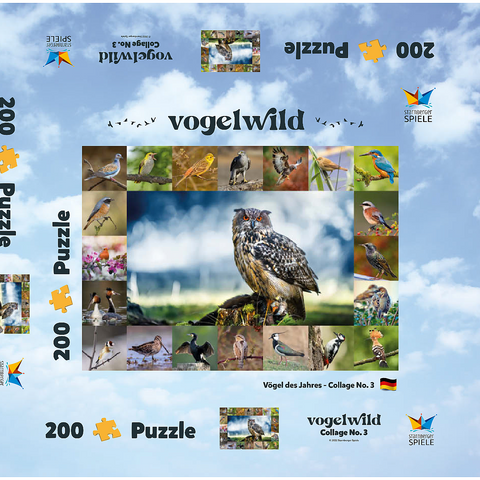 Vögel des Jahres - Collage Nr.3 - Hauptmotiv: Uhu 200 Puzzle Schachtel 3D Modell