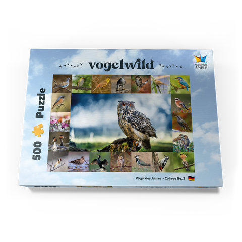 Vögel des Jahres - Collage Nr.3 - Hauptmotiv: Uhu 500 Puzzle Schachtel Ansicht3