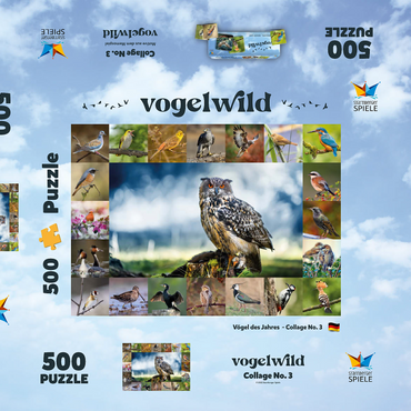 Vögel des Jahres - Collage Nr.3 - Hauptmotiv: Uhu 500 Puzzle Schachtel 3D Modell