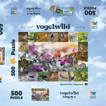 Vögel des Jahres - Collage Nr.4 - Hauptmotiv: Rotkehlchen 500 Puzzle Schachtel 3D Modell